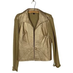 REVUE Vintage Gold Leather Glitter Knit Jacket Size L